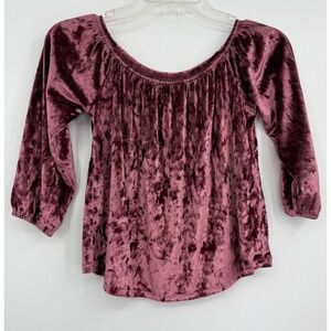 Hollister Crushed Velvet Off The Shoulder 3/4 Sleeve Crop Top Whimsigoth SzS Y2K